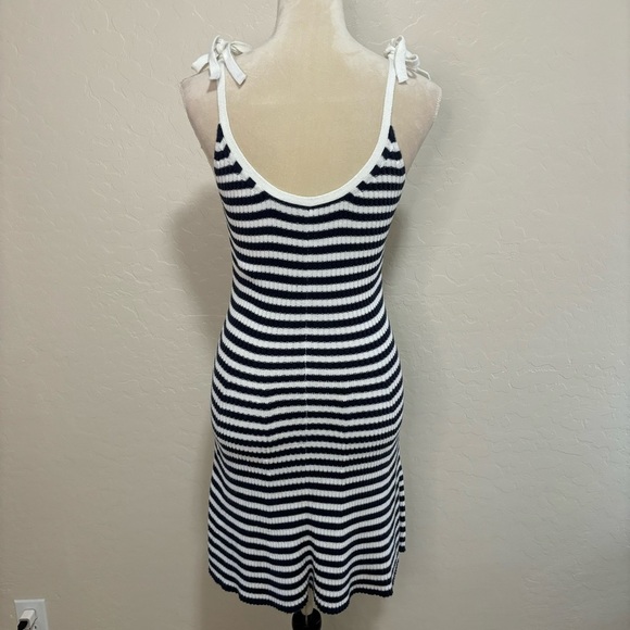 Aerie Blue and White Striped Knit Tie Strap Fit and Flare Tank Mini Dress Size M - Picture 4 of 14